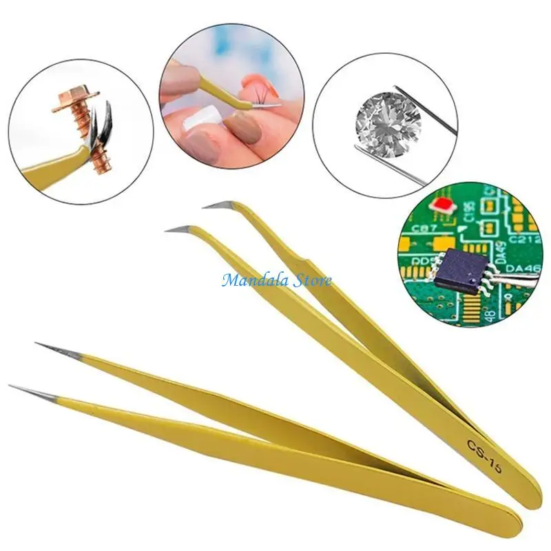 

U2JC Stainless Steel Tweezers Curved/Straight/Prong Tweezers Hair Beauty Slanted Puller Suitable for Electronics Phone Repair