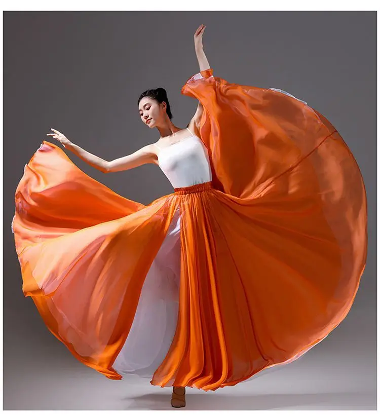 720 Degree Women Classical Modern Dance Training Skirt Elegant Ethnic Double Chiffon Performance Swing Skirt Wrap Ethereal Skirt