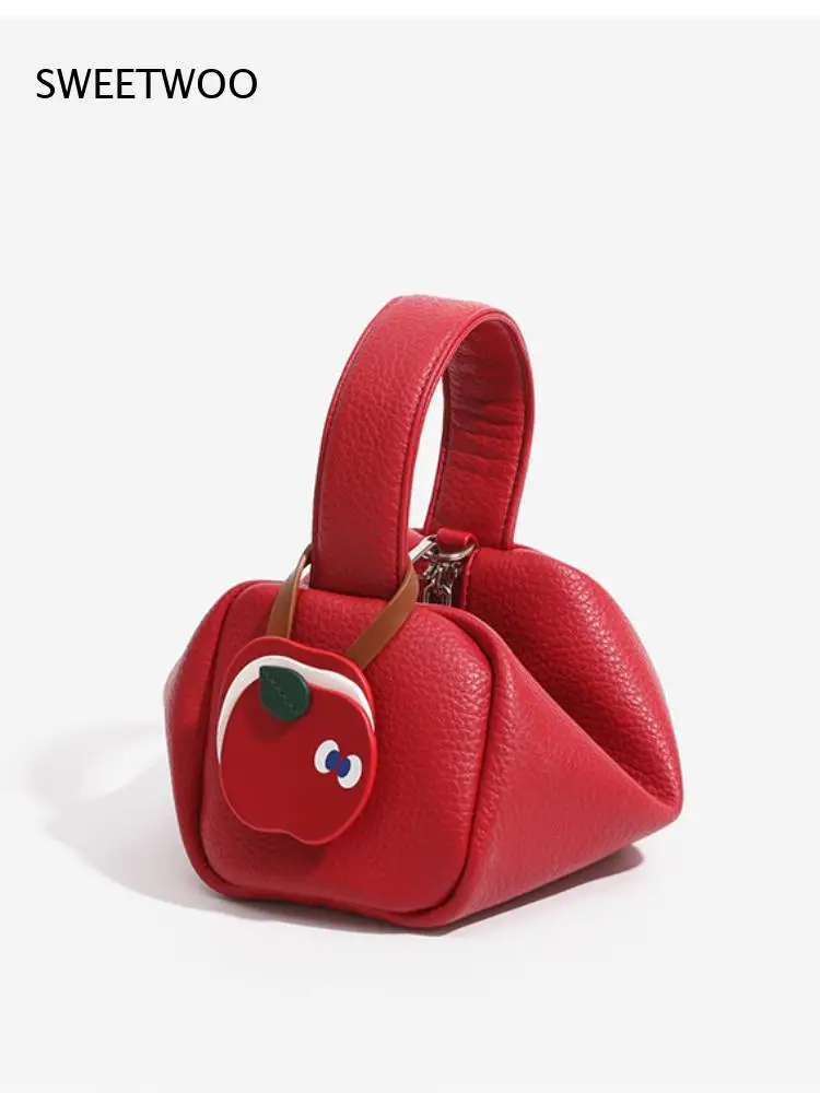Cute Cartoon Fruit Mini Top Handle Bag Cherry Apple Banana Decor Pendant Pebble Faux Leather Small Zipper Handheld Purse view 5
