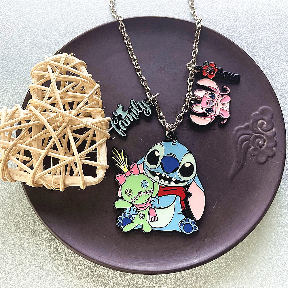 JYYH Disney Lilo And Stitch Pendant Necklace Ohana Means Family Stitch Neck Chain Handmade Creative Jewelry Gifts For Children