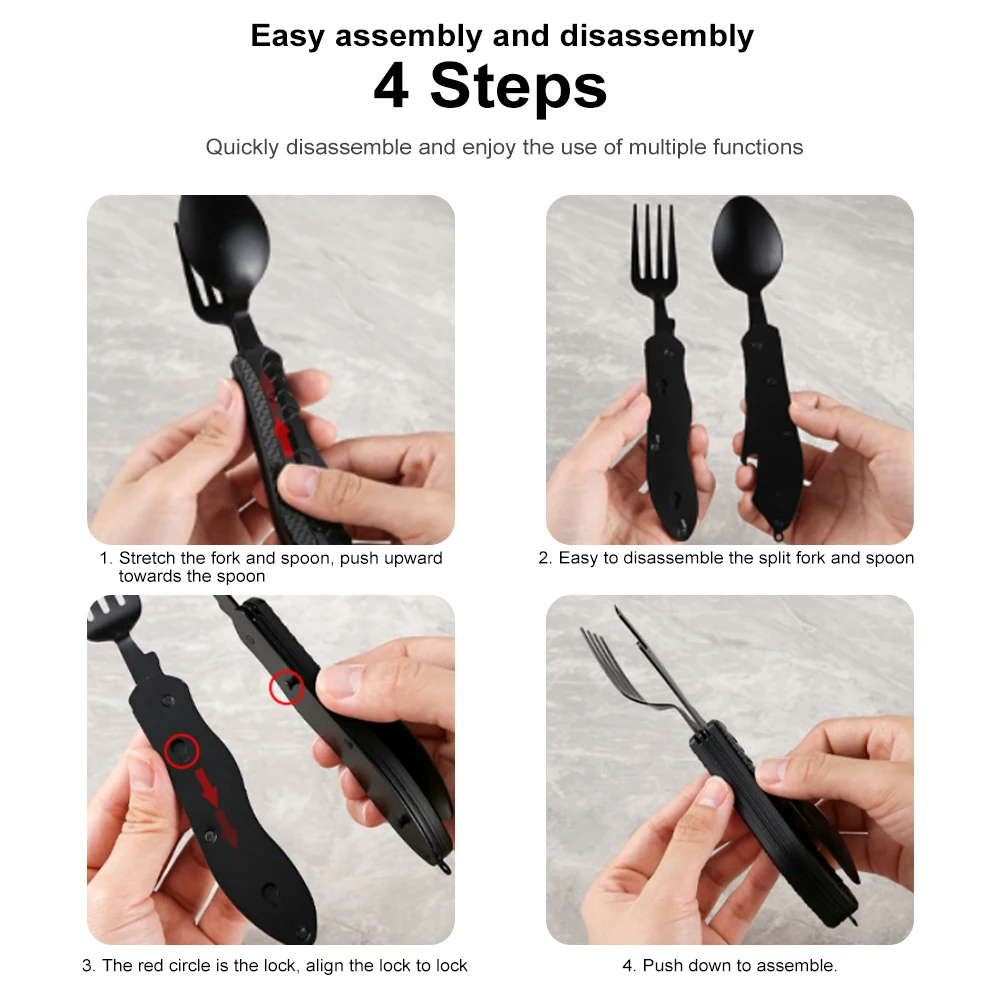 4 In 1 Multitool Outdoor Camping Utensils Portable Stainless Steel Foldable Spoon Fork Knife Bottle Opener Combo Set Cutlery