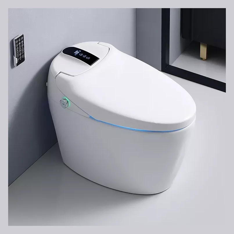 

White and Black Heated Seat Smart Toilet Bathroom Modern Design Ceramic Floor Mounted S Trap One Piece Toilet Bowl