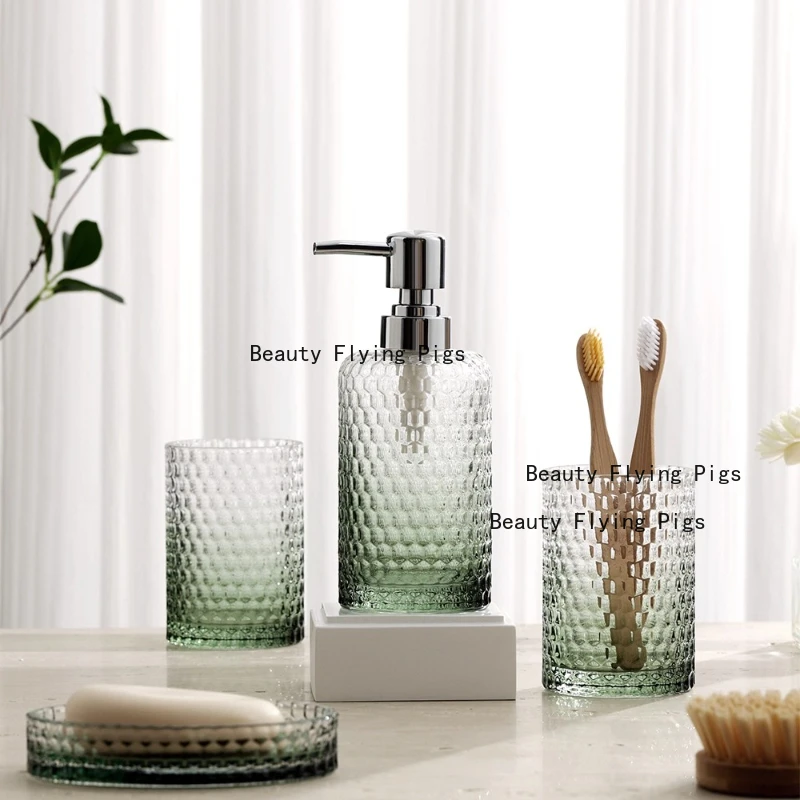 1pc Glass Bathroom Toiletries Toothbrush Cup Hand Sanitizer Bottle Soap Dish Bathroom Accessories Liquid Distribution Bottle