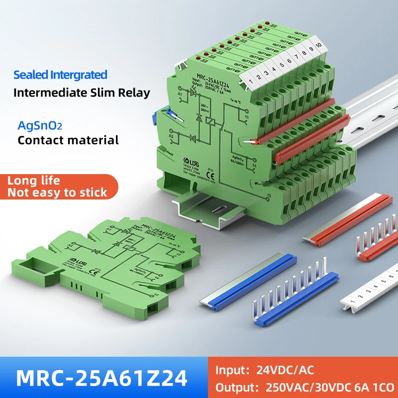 MRC-25A61Z24 10pcs Electromagnetic Contact Relay Module Board 24VAC Input 6A 250VAC/DC Output PLC Programmable Relay Din Rail