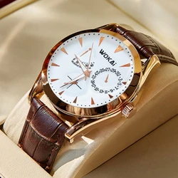 WOKAI high quality fashion casual personalized men's leather belt quartz watch men's business sports clock simple retro