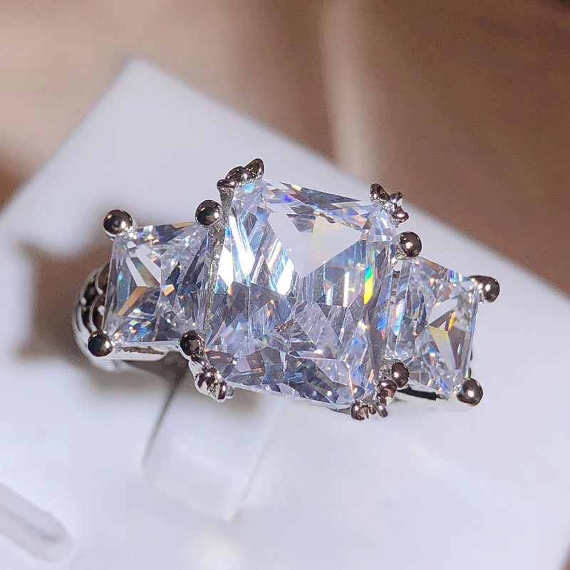 Classic Square Zirconia Ring 925 Stamp Hollow Geometry Jewelry Party Wedding Birthday Gift Wholesale
