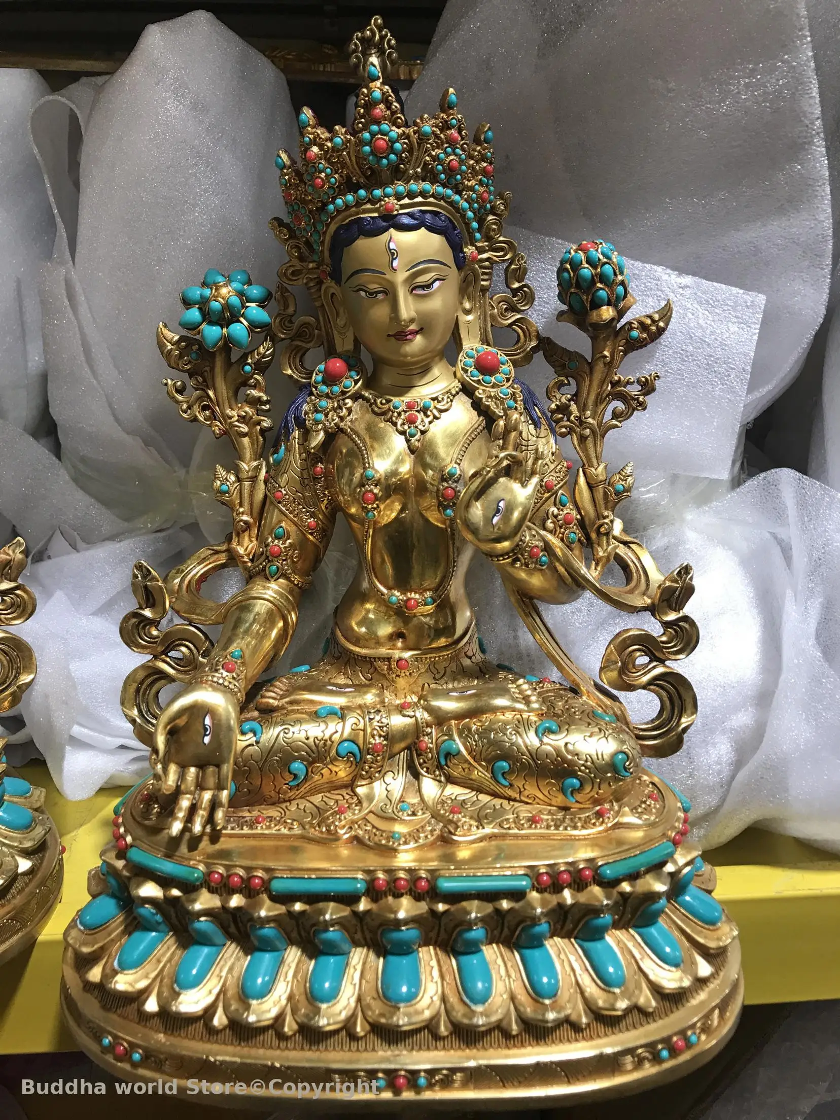 50% OFF high quality gemstone Buddha statue Bodhisattva Manjusri white tara buddha Buddhism Temple monk Altar worship 31cm