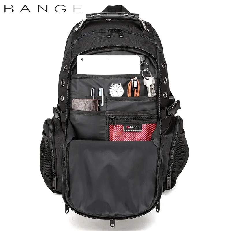 Bange Men Mochila for 16 Inche Shoulder Bag Large Capacity Stundet Backpacks Pleated Casual Style Bag Water Repellent