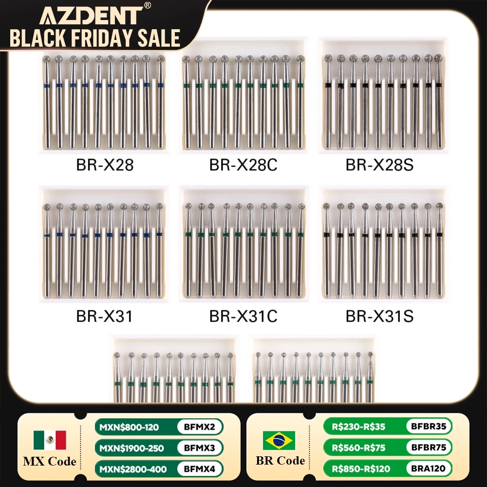 Dental Diamond Bur 1.6mm FG Burs for High Speed Handpiece AZDENT Ball Round Type Speed 450,000r/min