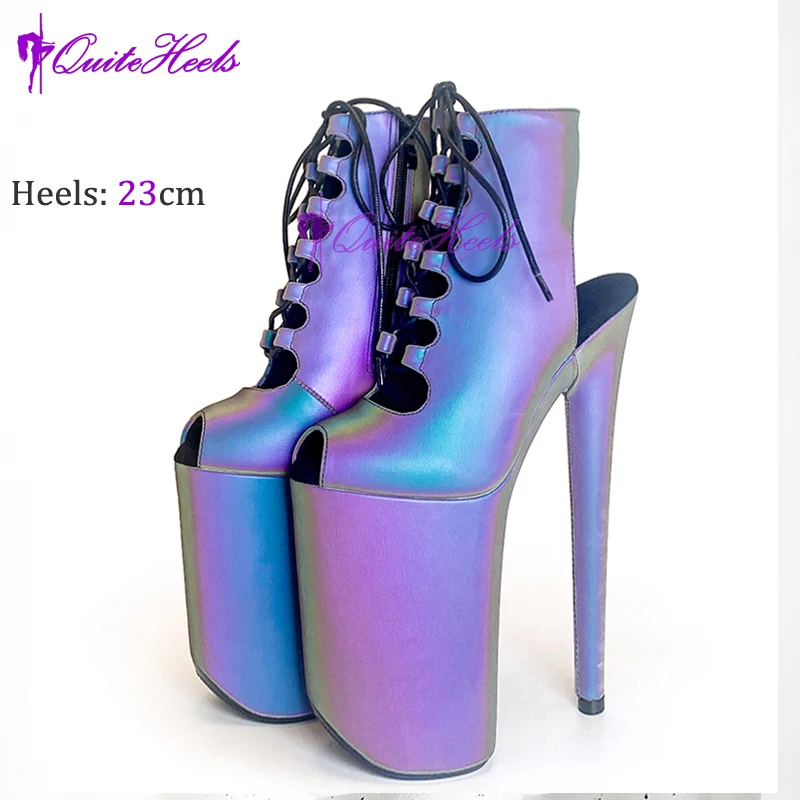 2025 new style luminous material high-heeled ankle boots, sexy striptease pole dancing nightclub performance mature women's shoe