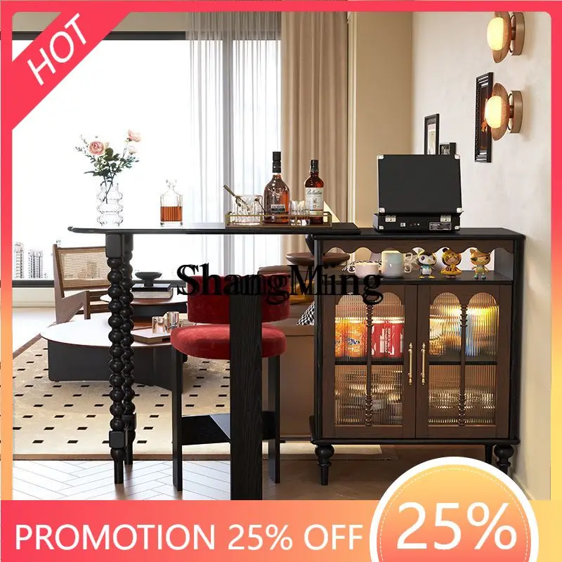 

FG medium antique solid wood telescopic bar cabinet household partition integrated living room storage dining side cabinet