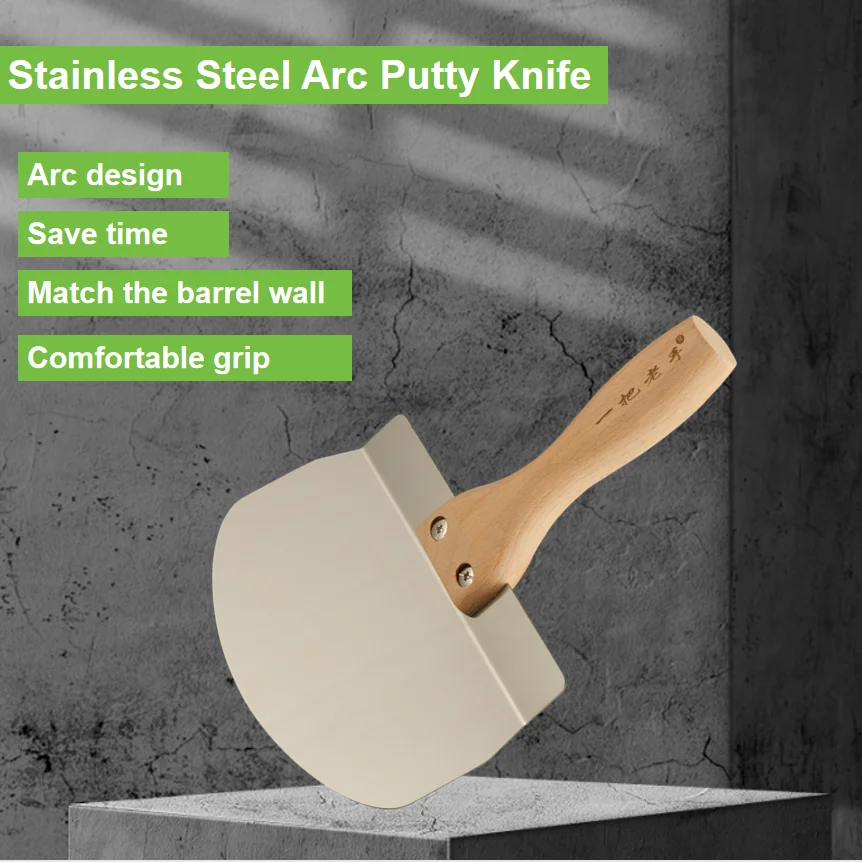 

Stainless Steel Arc Putty Knife Wall Paint Scraper with Wooden Handle Trowel, Filling Blade Spatula for Construction & Decorati