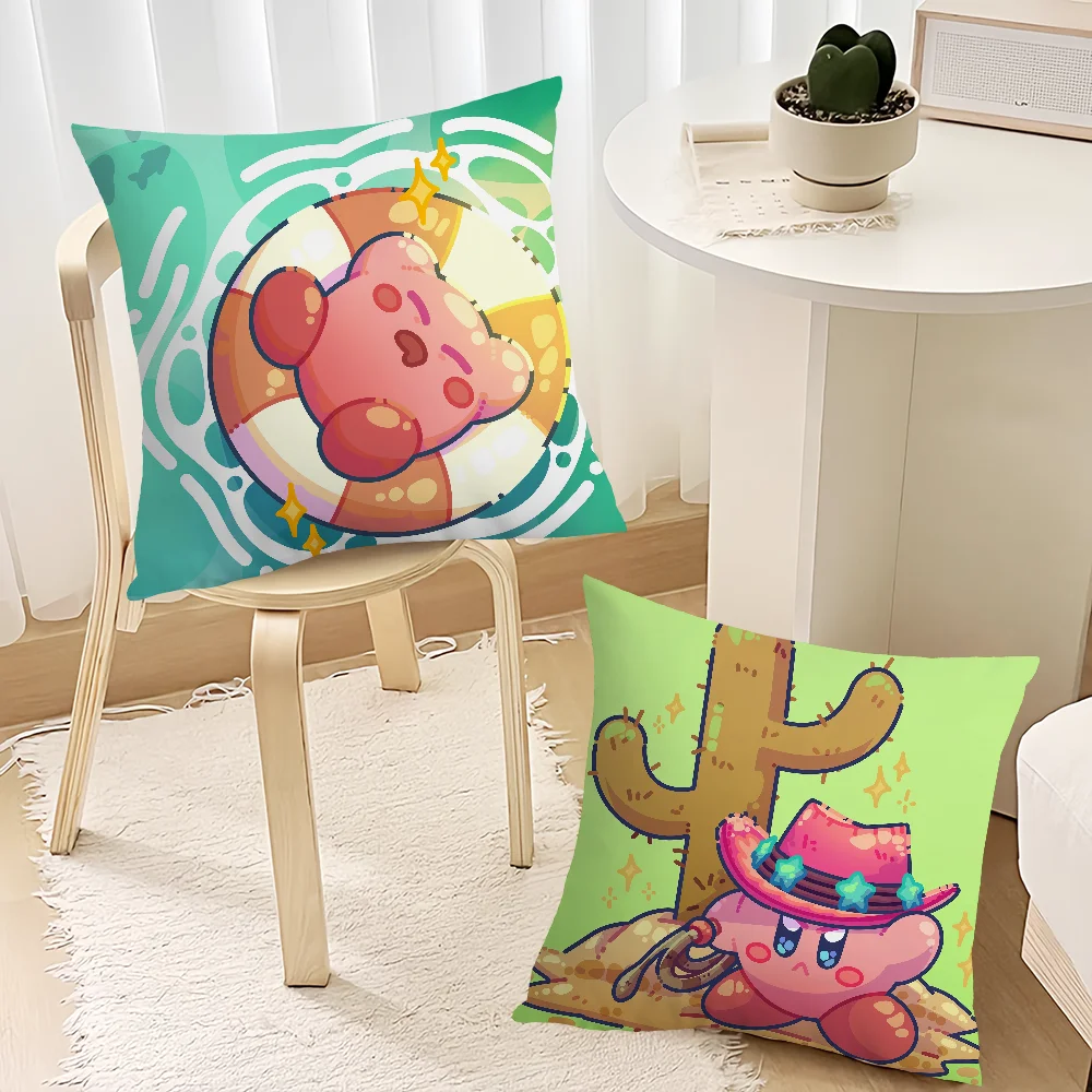 Kawaii KIRBYS Cute Pillow Case Sofa Decorative Home Double-sided Printing Short Plush Cushion Cover