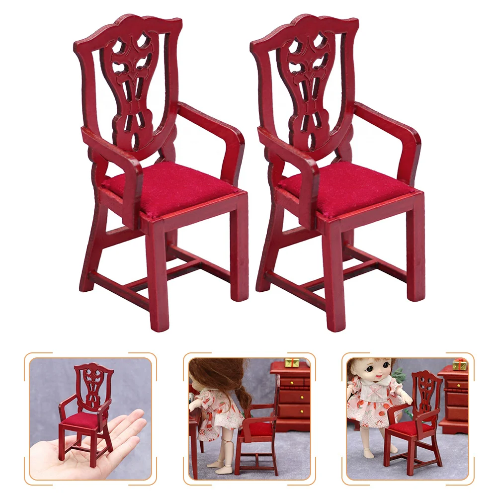 2 قطعة كرسي خشبي صغير دمية الأثاث كرسي مصغر مجموعة ديكور المنزل دمية اكسسوارات لعشاق DIY بها بنفسك