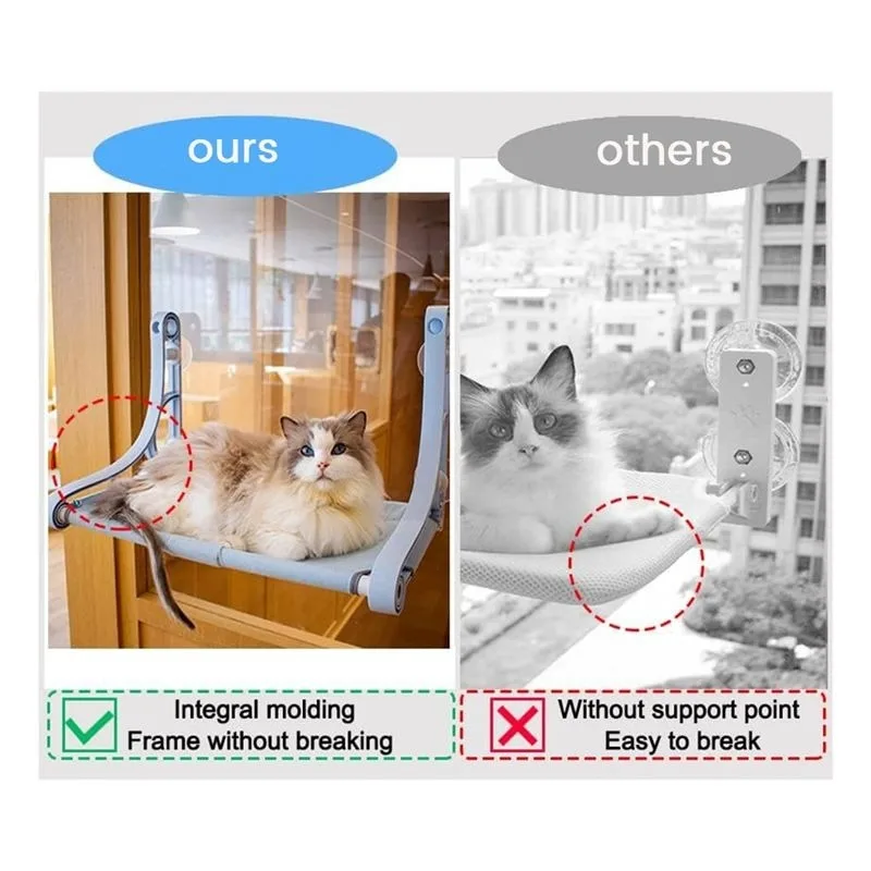 1Pc Blue Cordless Cat Window Perch Hammock with 4 Strong Suction Cups Sturdy Frame Soft Removable Double Fabric Cushion Cover Safe Comfort Window Bed for Indoor Cats view 3