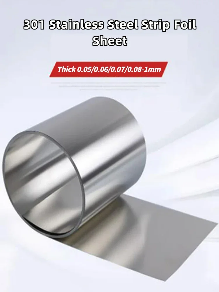 1PCS High Elasticity 301 Stainless Steel Strip Foil Sheet Thickness 0.05/0.06/0.07/0.08-1mm X Width 50mm 100mm X Length 1000mm