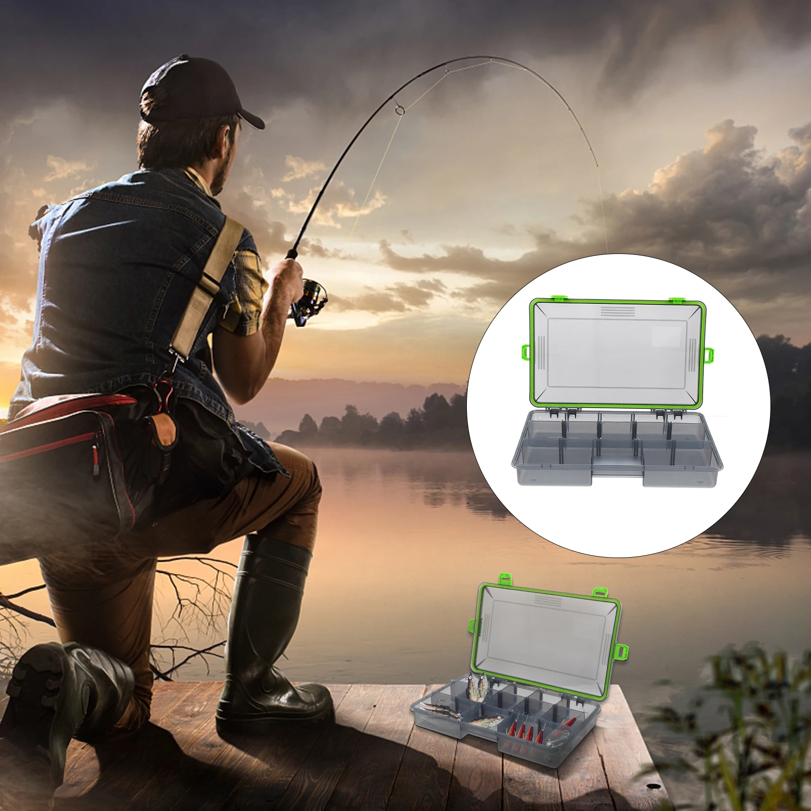 

Bait Box Fishing Lure Storage Containers Organizer Accessories Holder Water Proof Green