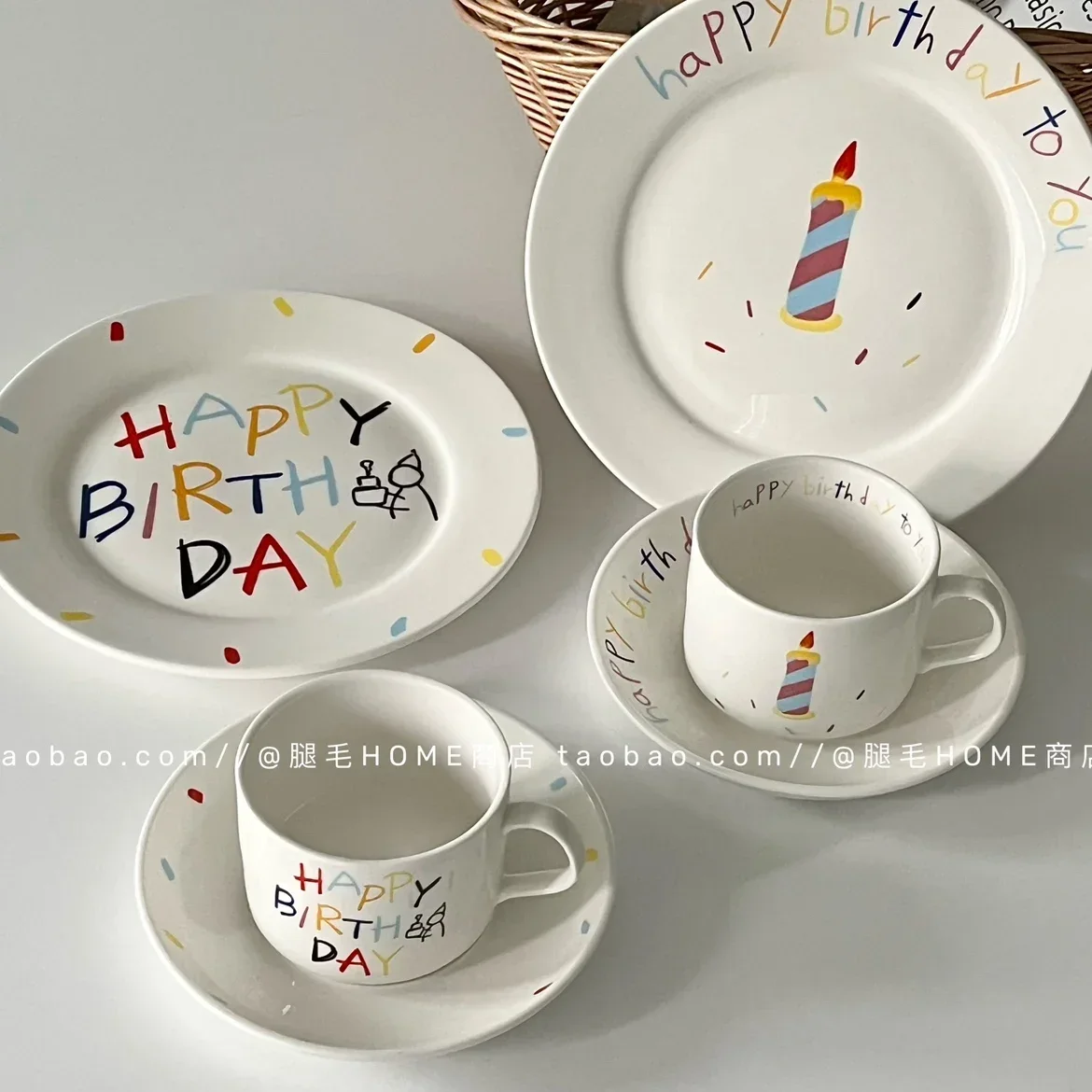 Vajilla de cerámica  diseño coreano, taza de café, plato  postre, plato de pastel, taza, regalo  cumpleaños creativo