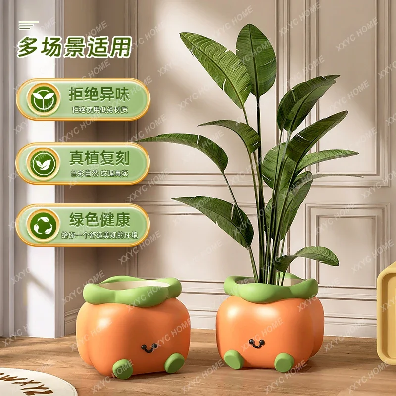 Floor-to-ceiling vase, next to the   living room, potted plant decoration, simulated green plant ceramic flower pot ornament.