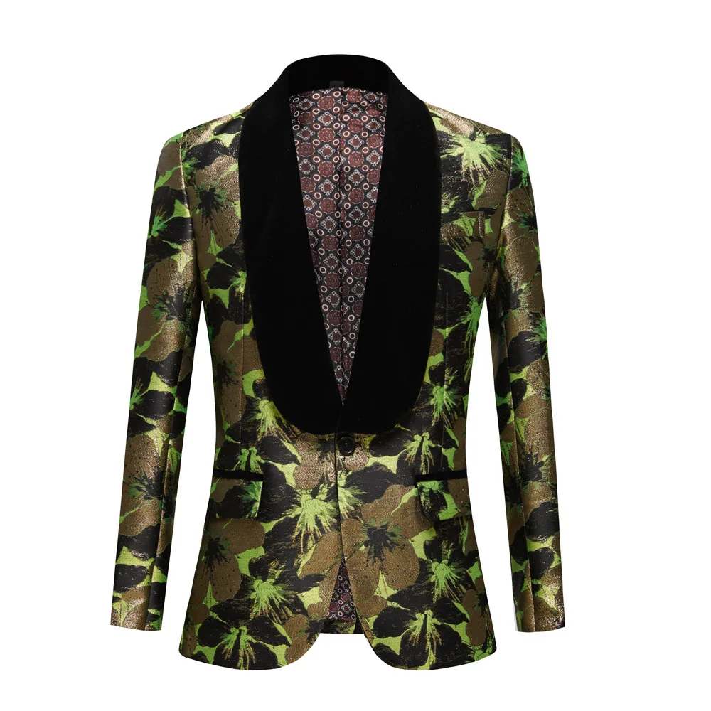 HOO 2024 Men's Jacquard Color Matching Suit Jacket Green Fruit Collar Host Studio   blazer