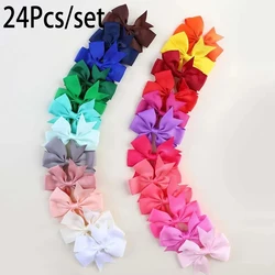 ncmama 24Pcs Grosgrain Ribbon Solid 3.5'' Hair Bows with Clips For Baby Girls Hair Pin Barrettes Headwear Kids Hair Accessories