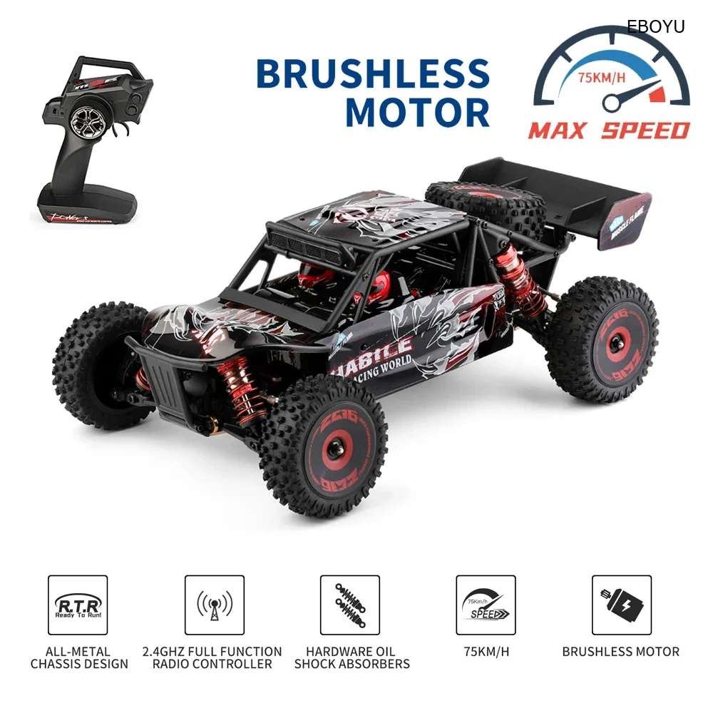 WLtoys 124016 RC Car 1:12 Scale 2.4GHz 4WD Brushless Motor 75km/h High Speed Racing Car Off-Road RC Buggy Drift Car RTR Gift Toy