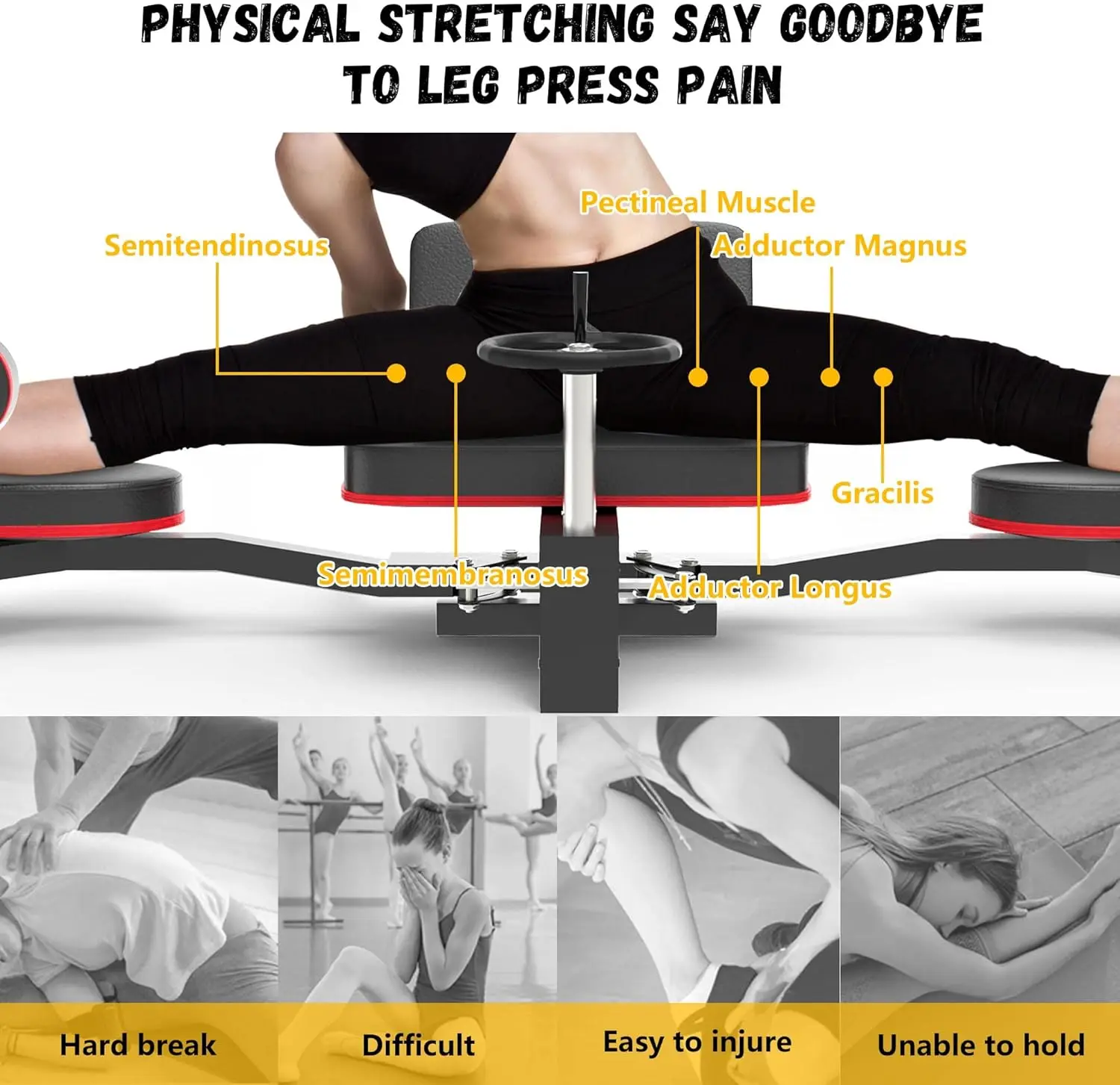 Leg Stretcher, 220LBS Leg Stretch Machine, Heavy Duty Steel Frame Equipment Splits Machine, Leg Stretching Training Machin