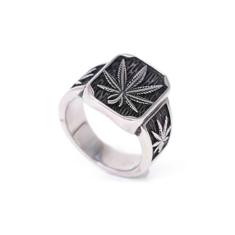 

Vintage Hemp Leaves Stainless Steel Ring Punk Hip Hop Unique Trendy New Design Marijuana Leaf Ring Jewelry
