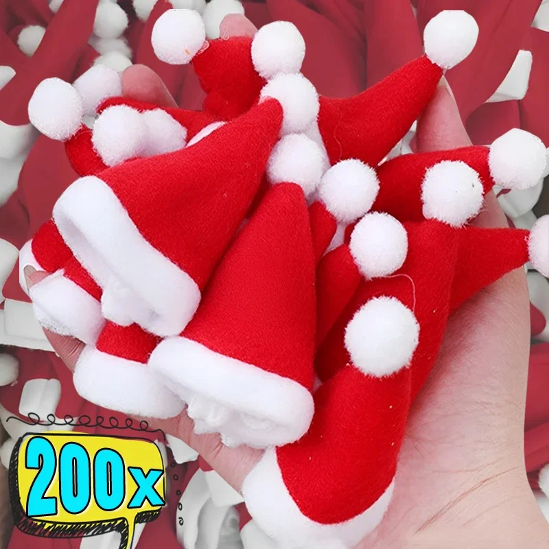 Mini sombreros de Papá Noel, soportes para cubiertos, tapas de piruleta navideña, cubierta para botella de vino, decoraciones para mesa de cena para fiesta de Año Nuevo, venta al por mayor