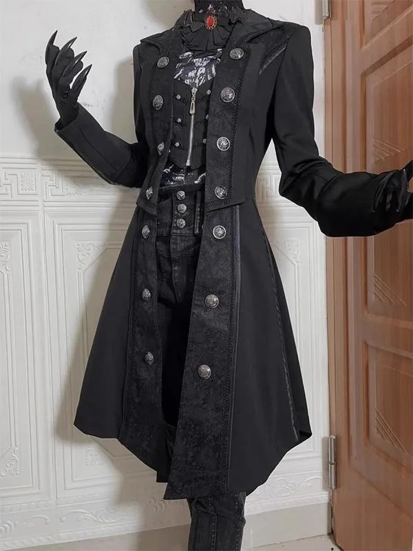 

Dark Gothic Lolita Windbreaker Long Coat Medieval Bat Wing Design Ladies Fashion Hanfu Set Winter 2024 Collection
