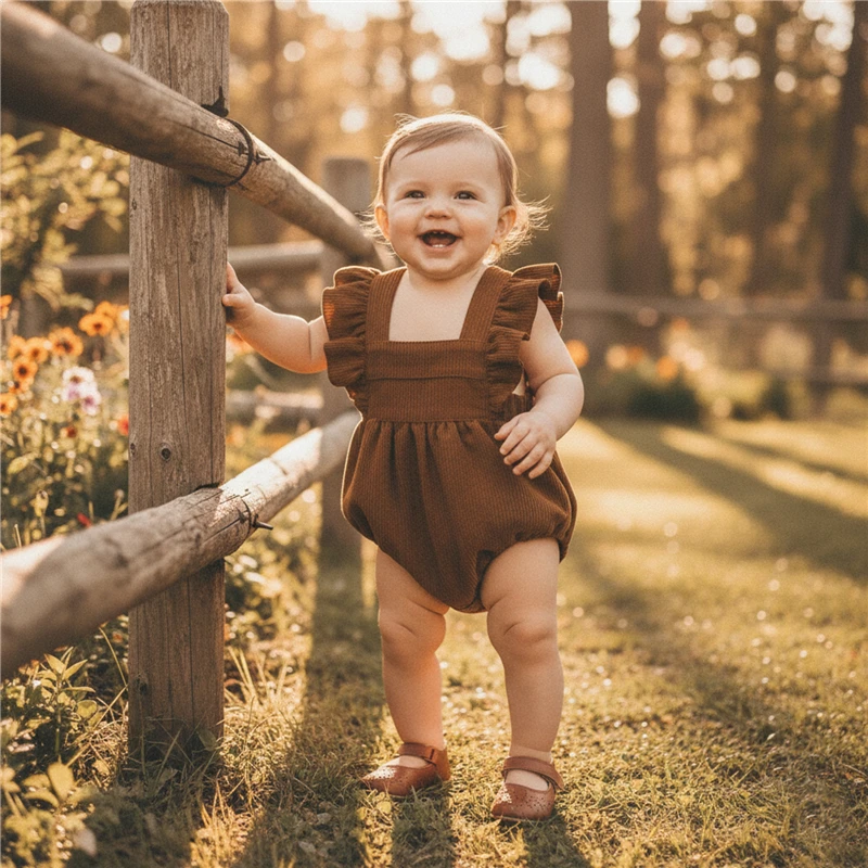 

Baby Girl Corduroy Romper Solid Color Flutter Sleeve Square Neck Snap Closures Infant Newborn Clothes Baby Summer Jumpsuit