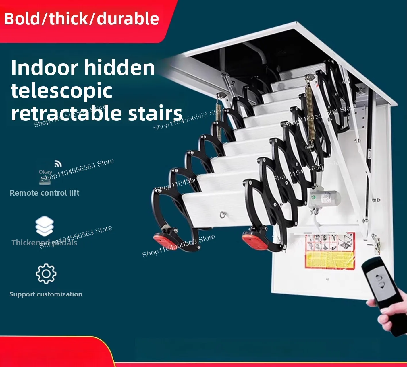 Aluminum alloy folding staircase for home use, with electric telescopic function, hidden and multi-functional.