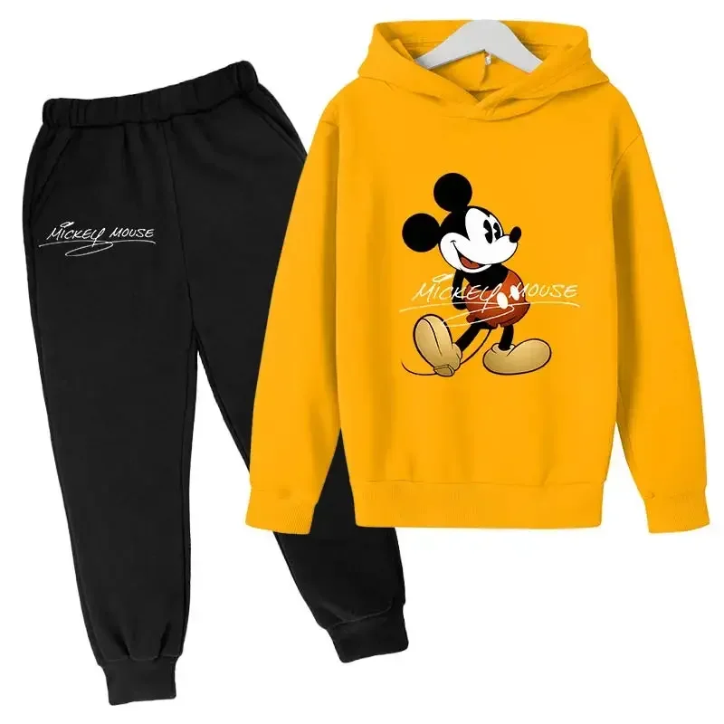 Disney Mickey Mouse Girls and Boys Kids Set Long Sleeve Sweatshirts Pants Suit Donald Duck Cartoon Casual Spring 4-14 Years