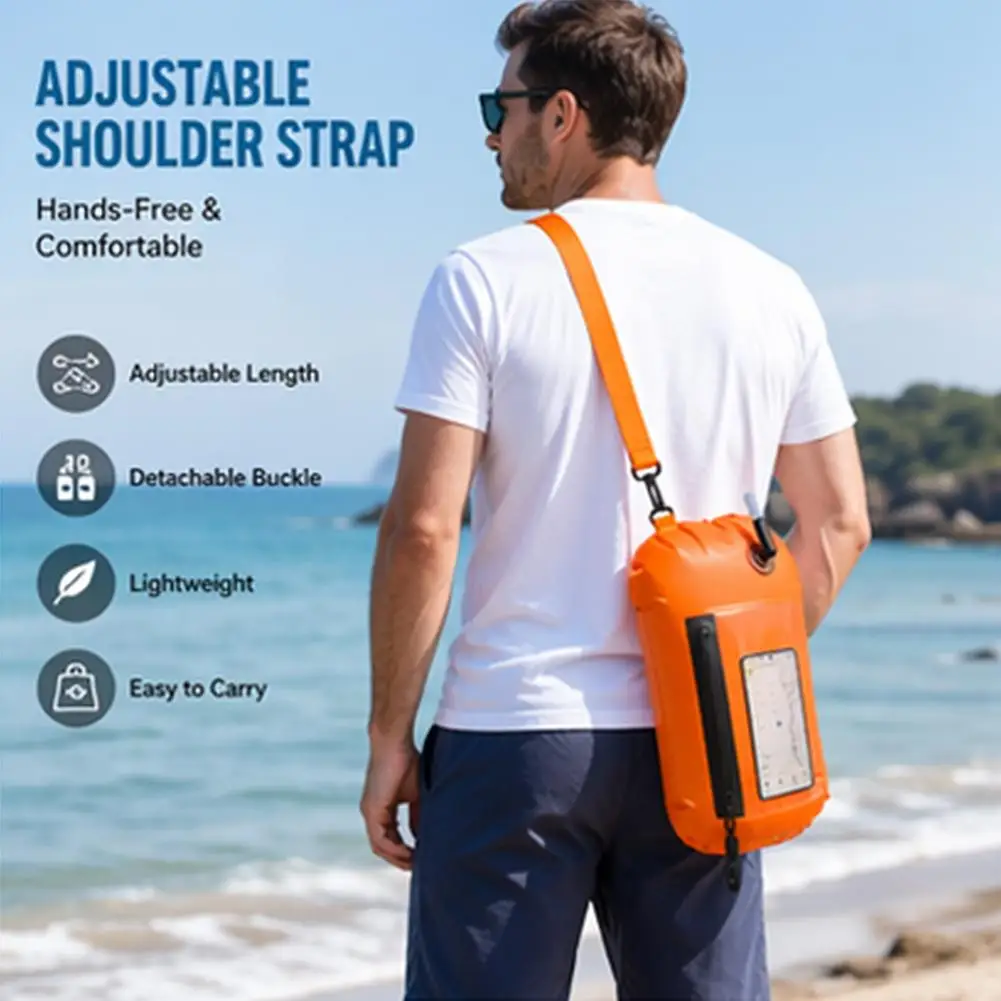 Schwimmboje Wasserdichter Trockensack mit Touchscreen-Handyfach, Schwimmsicherheitsflöße für Freiwasserschwimmer und Triathleten, Schleppflöße – Detail 3