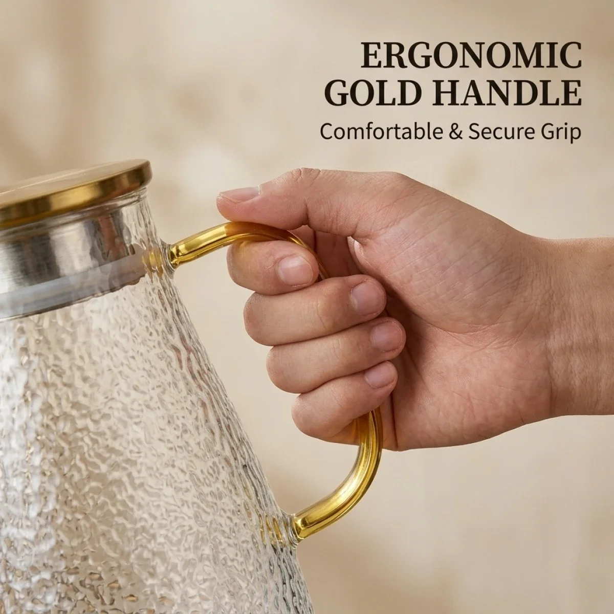Exquisite Hammered Craftsmanship Pitcher–Large Diameter for Easy Cleaning,Heat&Cold Resistant,Food Grade Lead-Free