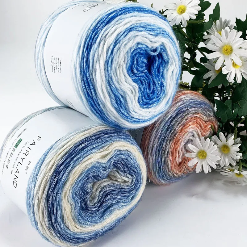 1PC Gradient Cake Thread Medium Thick Section Dyed Pure Cotton Wool Thread Wholesale Crochet Hand Woven Scarf Thread