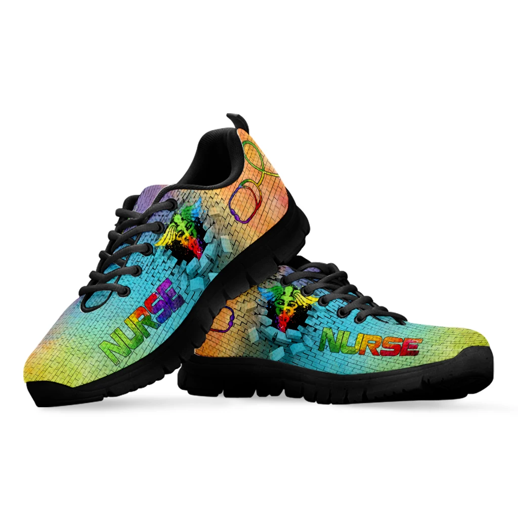 INSTANTARTS 3D Women's Nurse Medical Sneakers Rainbow Pop Ombre Sneakers Stethoscope Print Loafers Lace Up Footwear Chaussure