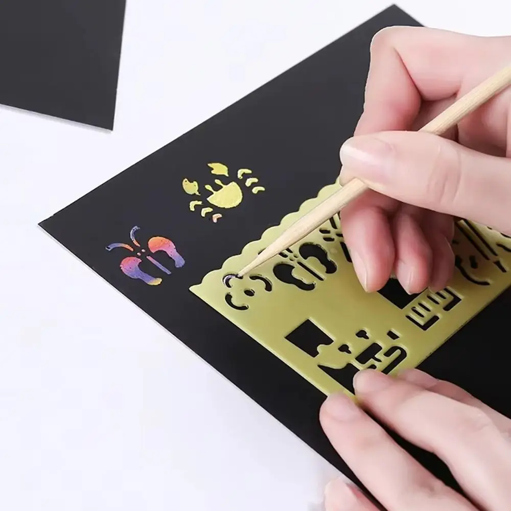20Pcs 16/32K Scratch Painting Paper with Bamboo Stick Rainbow Magic Graffiti Drawing Paper DIY Creative Black Art Painting Kit