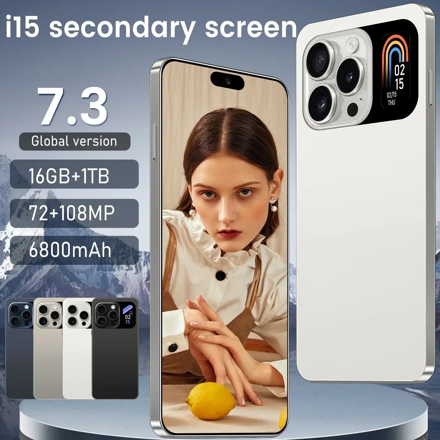 

New I15 Pro High-end Cellphone 7.3 HD Second Screen Smartphone 5G Android13 Mobile Phone 16G+1T Dual Sim Celulares 108MP 6800Mah