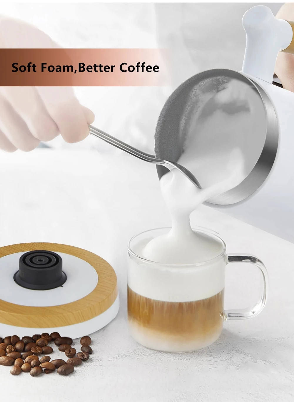 Coffart Automatic Milk Frother Electric Hot and Cold for Making Latte Cappuccino Fully Automatic Coffee Frothing Foamer