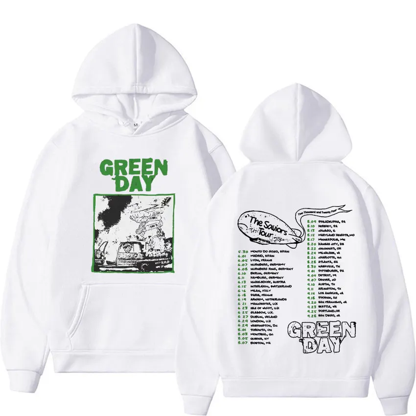 Rare Punk Band Green Day Tour Graphic Hooded Rock Concert Apparel Vintage Sweatshirt Men Women Harajuku Fashion Oversized Hoodie