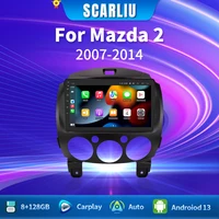 SCARLIU para Mazda 2 2007-2014 reproductor de vídeo Multimedia 4G WIFI navegación GPS Carplay DVD unidad principal 2 Din Android 16 Radio de coche