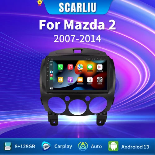 SCARLIU para Mazda 2 2007-2014 reproductor de vídeo Multimedia 4G WIFI navegación GPS Carplay DVD unidad principal 2 Din Android 16 Radio de coche