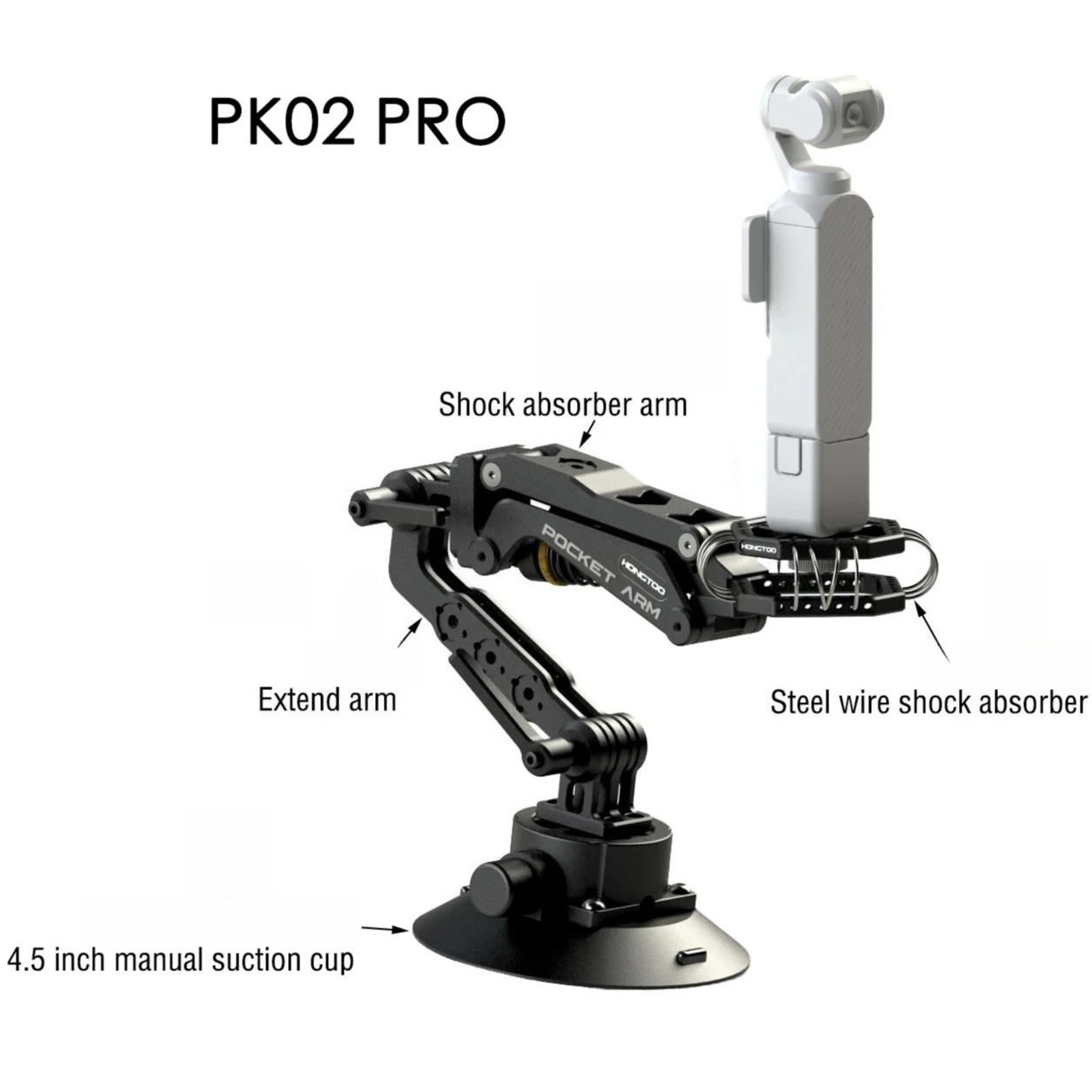HONGTOO PK02 Pro Pocket Arm Car Suction Mount Z-xis Shock Absorbing Arm for  DJI POCKET Osmo Gopro Camera Viberation Isolate