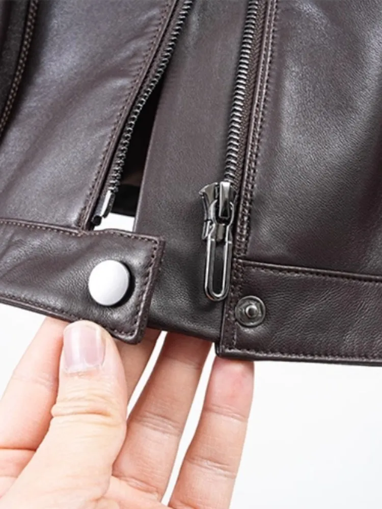 Herbst Neue Frauen Aus Echtem Leder Jacke Zipper Turndown Kragen Einfarbig Hohe Qualität Kurzen Stil Schaffell Mantel Streetwear