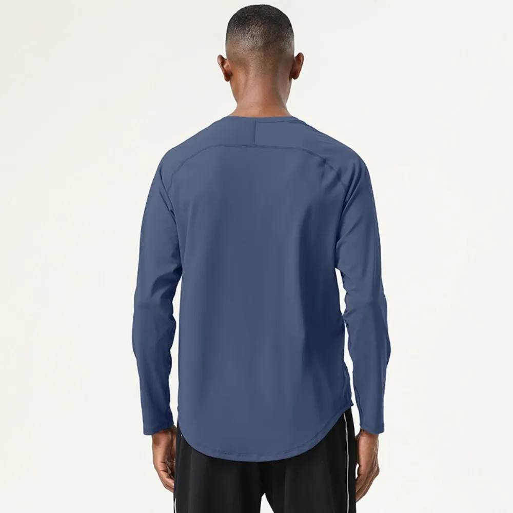 

New High Elastic Nude Sports Fitness Top for Men's Autumn and Winter Running Solid Color T-shirt