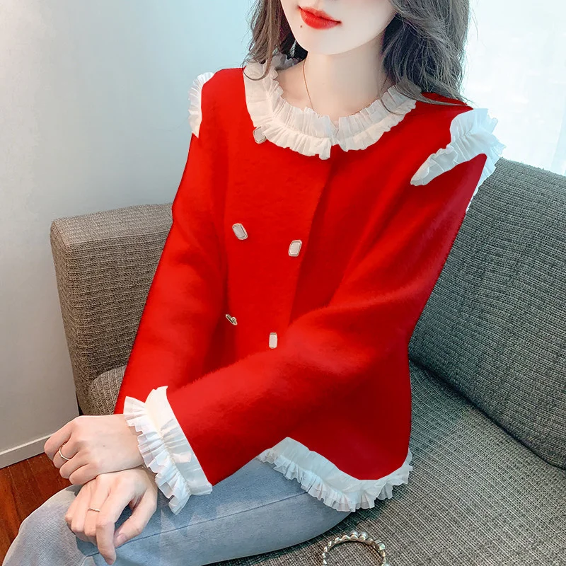 

Small Fragrant Style Knitted Sweater Cardigan Women's Autumn Winter New Beautiful Design Sense Mink Fur Sweater Jacket Top