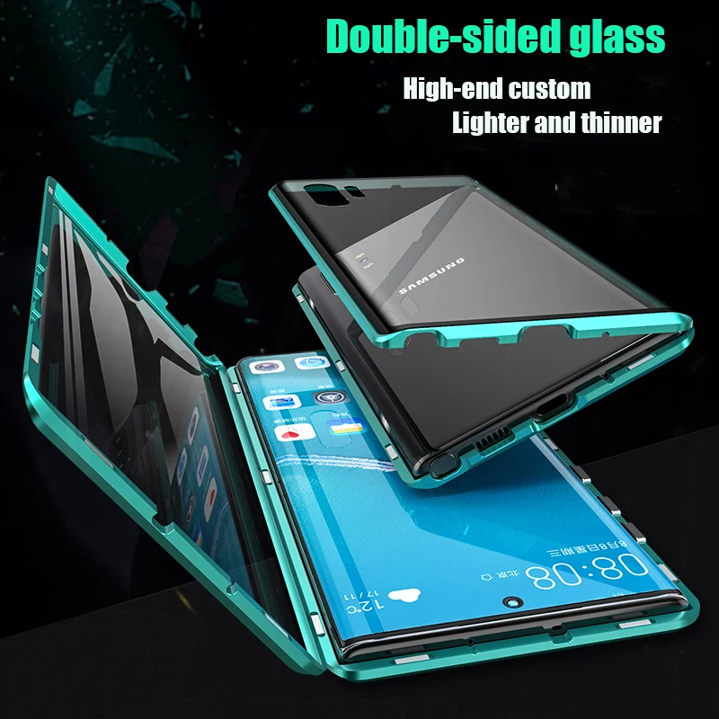 Double sided glass magnetic metal shell Samsung A70 A51 A71 A72 A73 A21S A22 A32 A13 A33 A31 A12 A52 A53 A55 A54 A14 A24 cover