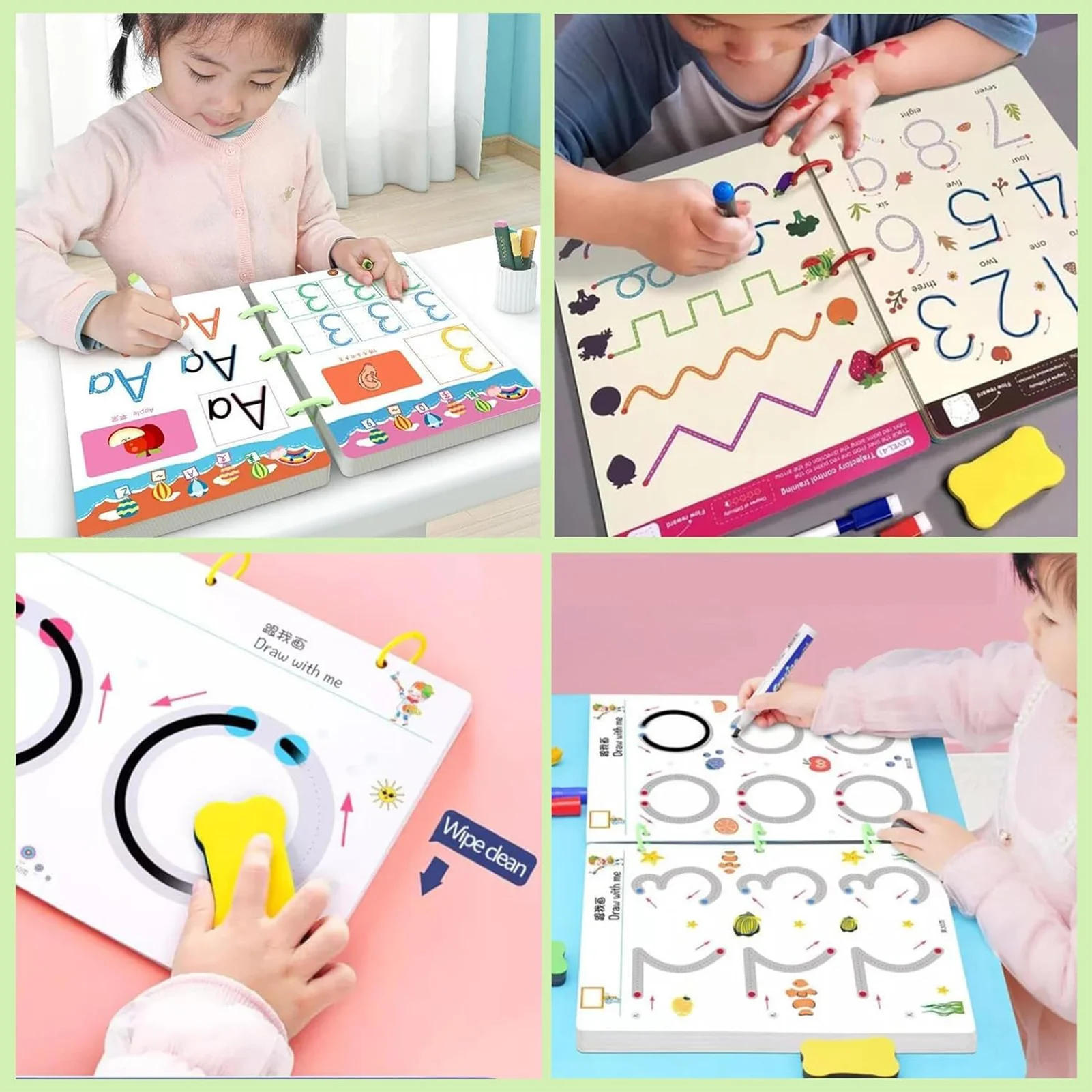 Handwriting Workbooks Pen Control Training Book Reusable Practice Tracing Book for Kids Toddlers Children Learning Toys