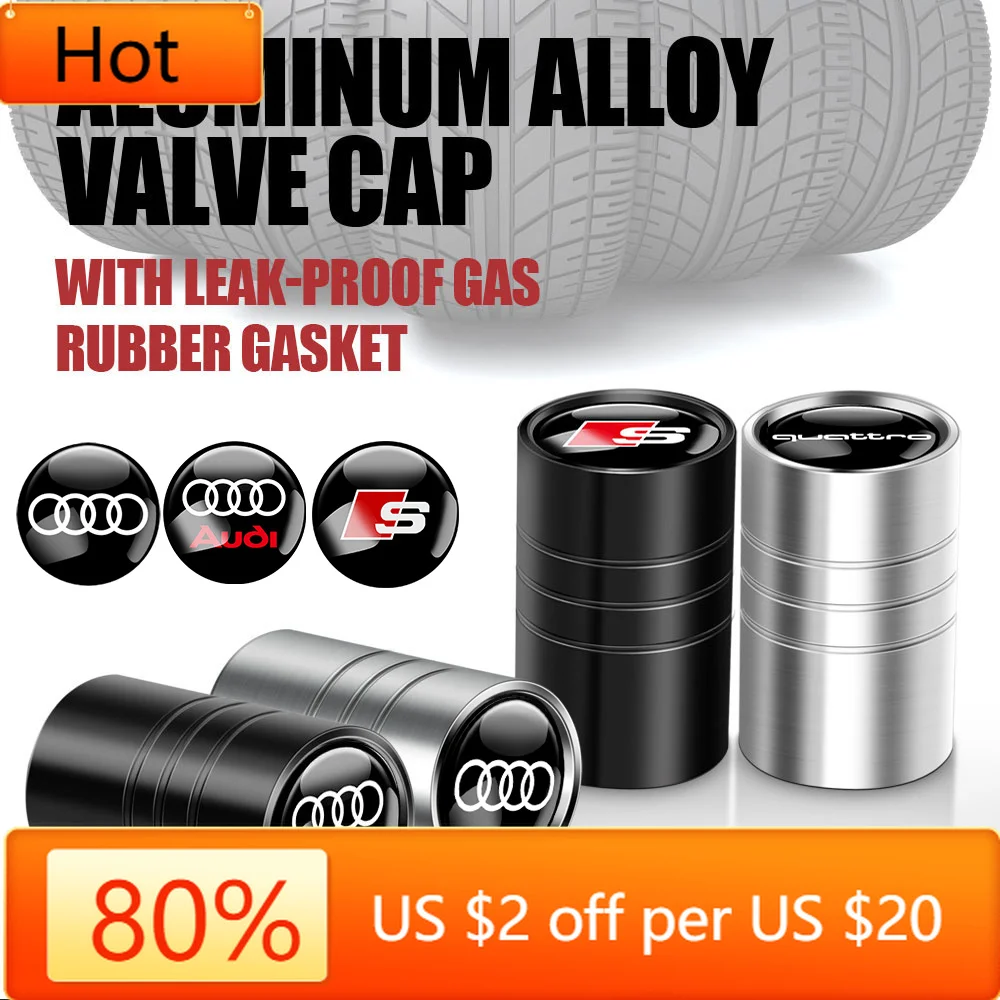 

Valve Stems Caps 4Pcs Tyre Valve Cover Metal Car Tire Wheel Stem Air Valve Cap For AUDI OOOO RS S SLIEN AUTTRO TT A8 S8 Q7 RS4 R